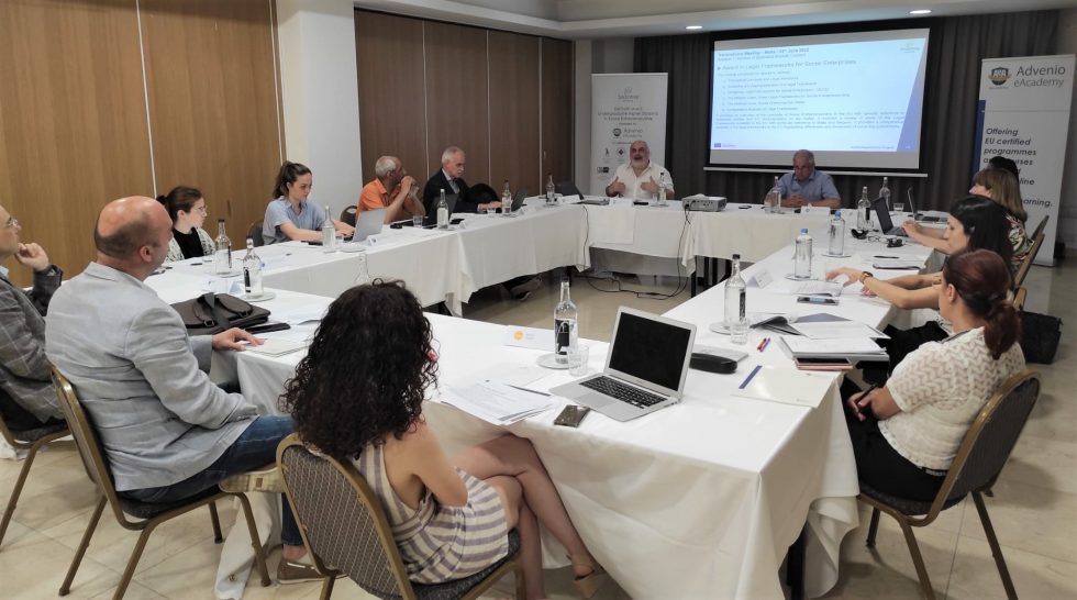 Representatives of the four Partner HEI and four NGO organisations in the workshop session during the Malta Transnational Meeting of the Erasmus+ co-Funded project, SocEntrep held between the 23-25th June 2022.