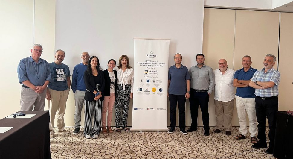 Representatives of the four Partner HEI and four NGO organisations in the workshop session during the Ioannina Transnational Meeting of the Erasmus+ co-Funded project, SocEntrep held between the 31st August and 1st September 2023